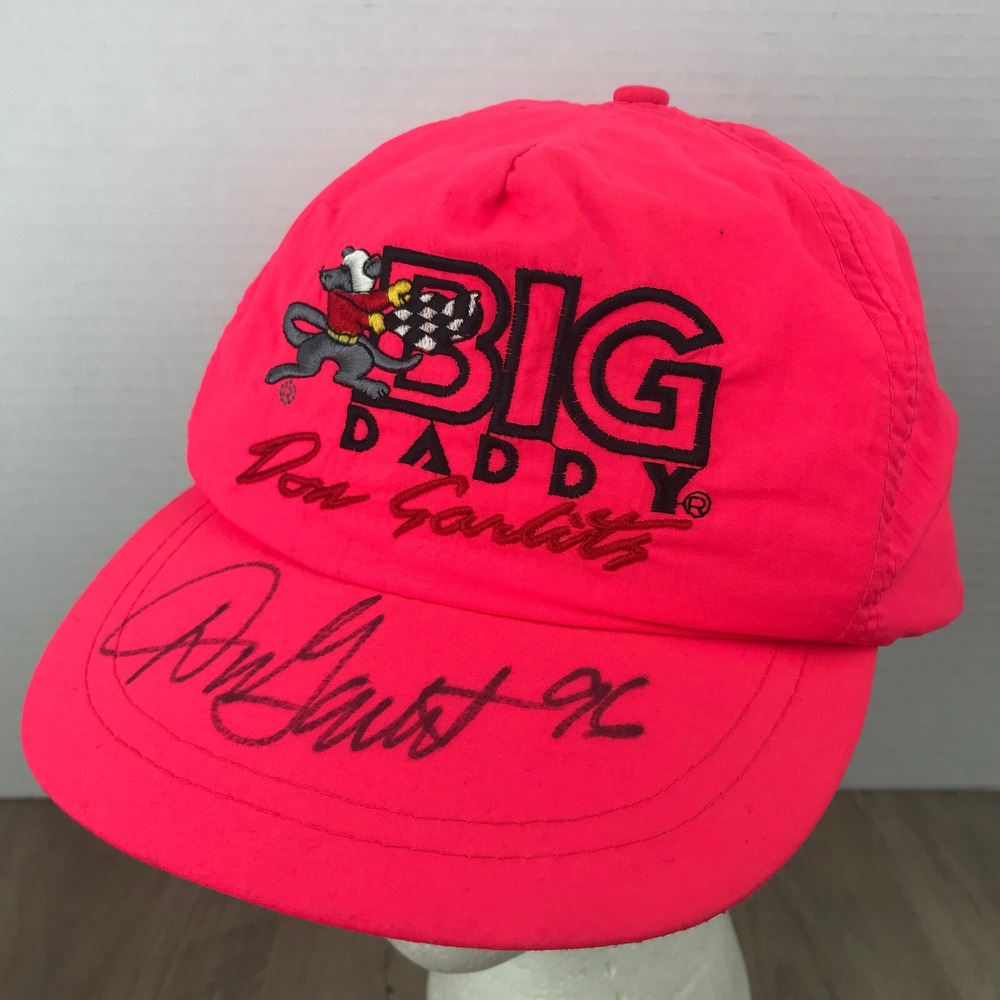 Big Daddy Don Garlits Signed Trucker SnapBack Hat Cap ~ Neon Pink 90s Vtg 1996